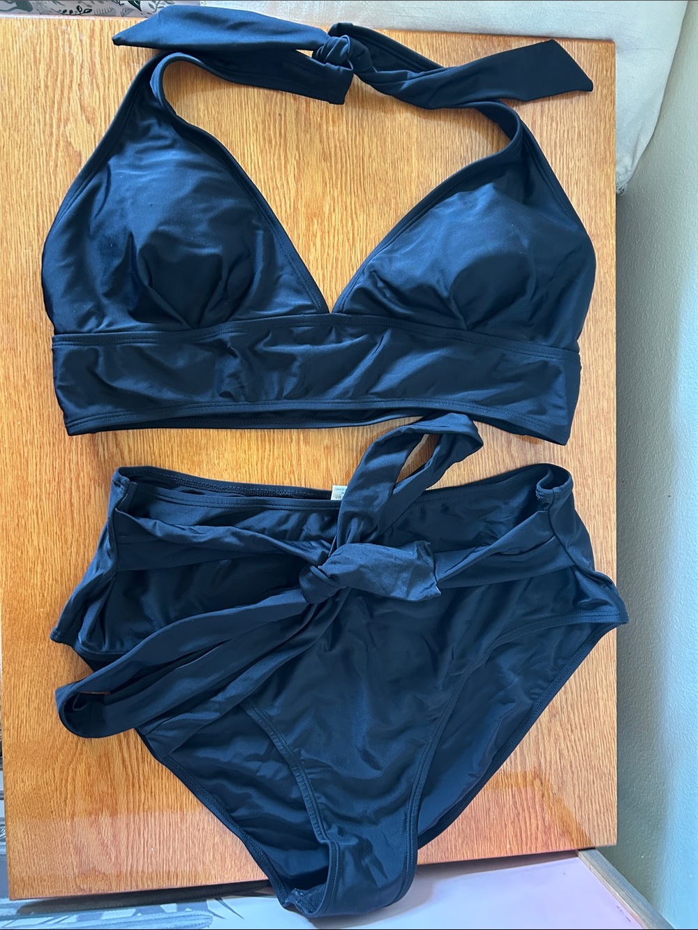 Classic High-Waist Halter Bikini Set - Black